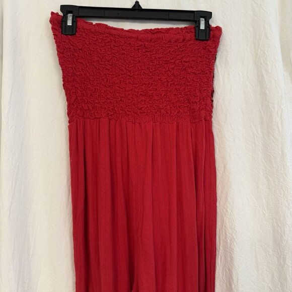 Free People Karan Strapless Smocked Jumpsuit Romper Red Size XS Boho Floral - Picture 5 of 15